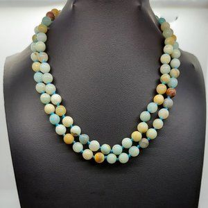 Amazonite Chalcedony Beaded Necklace, Handmade Amazonite Necklace, Artisan Bead
